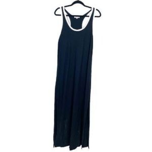 Sundry Sz 2/ US Sz M Black Ringer Tank Racerback Maxi Dress with White Piping.